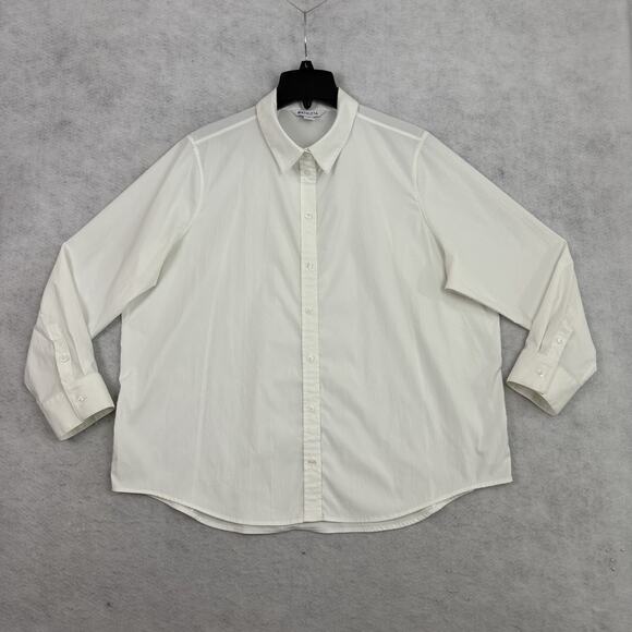 Athleta Shirt Womens Size 1X White Button Up Long Sleeve Preppy Classic - Picture 5 of 10